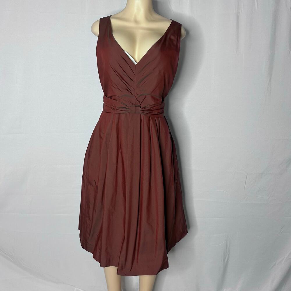 Banana Republic Mad Men Dress 14 Retro 60s Fit & Flare V-Neck Cocktail Burgundy